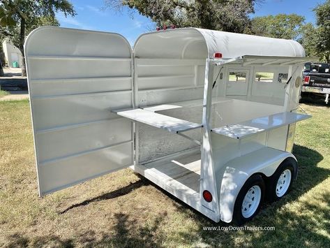 Merchandise Trailer Ideas, Vendor Trailer Ideas, Diy Food Truck Trailer, Mobile Craft Trailer, Vending Trailer Ideas, Donut Trailer Ideas, Cookie Trailer, Horse Trailer Vendor Booth, Horse Trailer Coffee Shop Interior