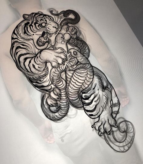 Irezumi Collective on Instagram: “🐯🐍 Concept and artwork by: Mosh  Location: Barcelona, Spain Artist’s IG: @moshink  #irezumicollective” Instagram Concept, Neo Tattoo, Samurai Tattoo Design, Tiger Tattoo Design, Snake Tattoo Design, Japanese Tattoo Designs, Modern Tattoos, Badass Tattoos, Japanese Tattoo Art