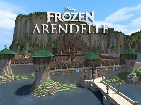 Disney's FROZEN - Arendelle [THE WHOLE FROZEN WORLD] Minecraft Project Minecraft Medieval Buildings, Frozen Arendelle, Disney Minecraft, Arendelle Frozen, Minecraft Create, Frozen Castle, Minecraft Theme, Minecraft House Plans, Easy Minecraft Houses