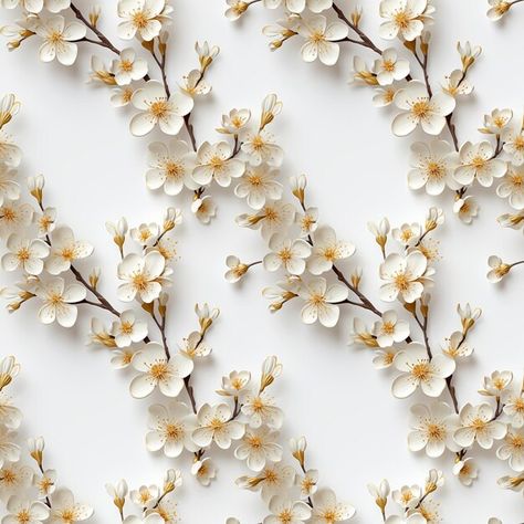 Hyper Realistic Yellow Gold Cherry Blossoms on White Background Seamless Pattern Cherry Blossoms, Premium Photo, Seamless Pattern, Flower Patterns, Cherry Blossom, Seamless Patterns, Graphic Resources, White Background, Blossom