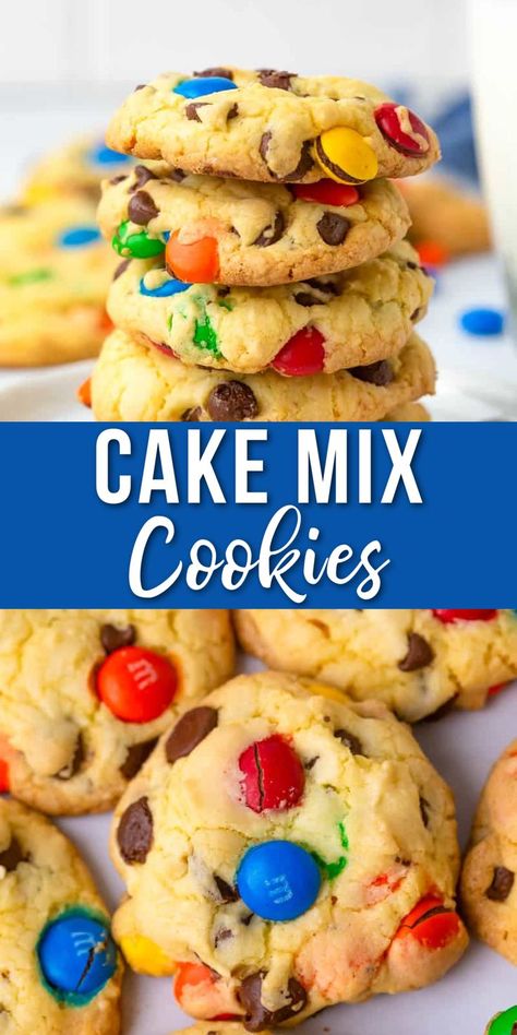 Cake Mix M&m Cookies, Box Cookies Recipes, Cake Box Cookies Recipes, M&m Cookies, Mnm Cookies Recipe, Cake Mix Cookies Recipes, Mm Cake, Recipes 3 Ingredients, White Cake Mix Cookies