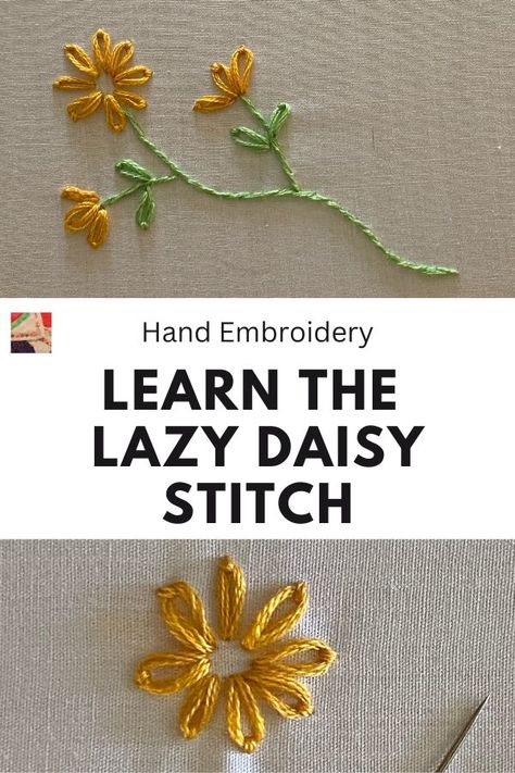 Lazy Daisy Tutorial, Lazy Daisy Stitch Tutorial, Embroidery Petal Stitch, Flower Petal Embroidery Stitch, Petal Stitch Embroidery, Embroidered Flowers Simple, Lazy Daisy Embroidery Design, Flower Petal Embroidery, Embroidery Flowers Tutorial