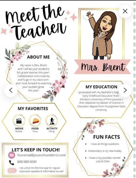 Meet The Teacher Letter Template Free, Teacher Posters For Classroom, Teacher Bio Examples, About Me Teacher Template, After School Teacher, All About The Teacher, Teacher Bio, Teacher Letter, Teaching Classroom Decor