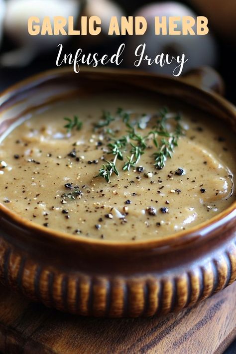 Elevate your meal with garlic and herb infused gravy, a flavorful sauce that pairs perfectly with turkey and mashed potatoes. #HolidayGravy #ThanksgivingSides Rosemary Gravy, Herb Mashed Potatoes, Herb Gravy, Garlic Herb Mashed Potatoes, Turkey And Mashed Potatoes, Gravy For Mashed Potatoes, Potatoes And Veggies, Potato Gravy, Garlic Mashed Potatoes