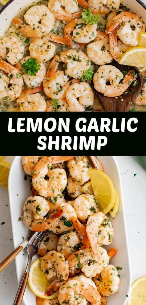 Lemon Garlic Shrimp is ready in less than 15 minutes and only requires a few simple ingredients! Enjoy it as your meal or serve it over salad or rice! Lemon Garlic Shrimp And Rice, Creamy Lemon Shrimp, Stovetop Meals, Stovetop Recipes, Shrimp Dinners, Shrimp Meals, Lemon Shrimp Recipes, Gerd Diet, Lemon Shrimp