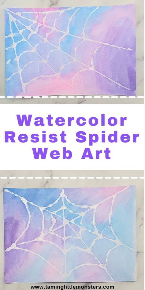 Halloween Painting Idea, Spider Web Art, Halloween Lesson Plans, Spider Activities, October Lessons, Watercolor Resist, Halloween Lesson, Halloween Art Projects, Halloween Crafts Preschool