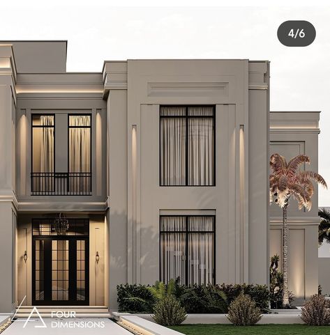 Neoclassic House Exterior, New Classic House Design Exterior, Neoclassical Exterior Design, Neoclassical Villa Exterior, English Modern House, Corner House Design Exterior, Modern French House Exterior, New Classic Villa Exterior Design, White House Aesthetic