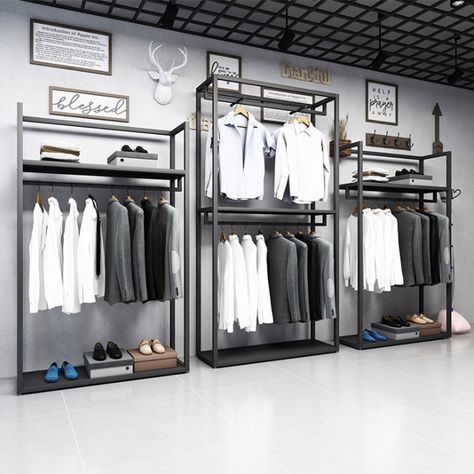 clothing display rack, clothing display stand, clothes store furniture Small Clothing Store Interior, Clothing Shop Interiors, Clothing Store Interior Design, Hardware Display, Rack For Clothes, Fashion Store Design, Black Boutique, Clothes Shelves, Clothing Store Displays