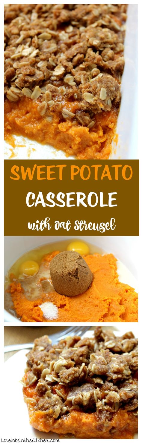 The best Sweet Potato Casserole recipe! Made with rich mashed roasted sweet potatoes and a delicious crunchy brown sugar oat streusel. Perfect for Thanksgiving and easy to double!    Make ahead tips included! Sweet Potato Casserole Healthy, Best Sweet Potato Casserole, Sweet Potato Souffle, Potatoes Recipes, Diy Easy Recipes, Sweet Potato Recipes Casserole, Pot Dinners, Stuffed Sweet Potato Healthy, Sweet Potato Casserole