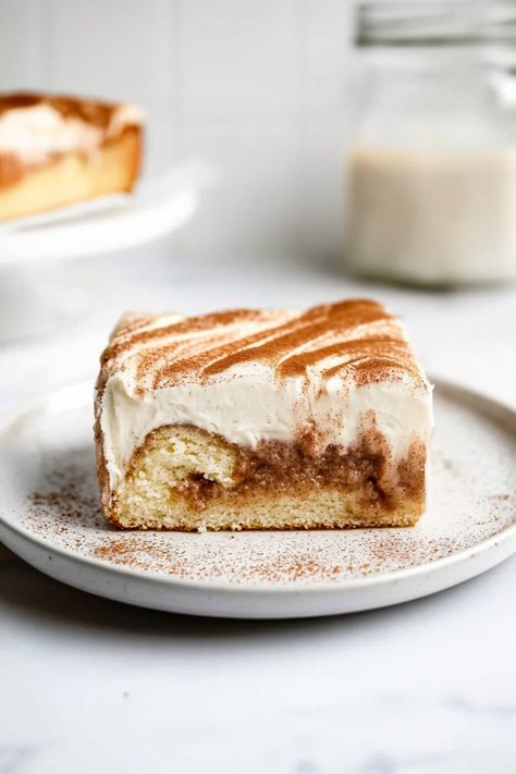 Dessert With Cinnamon Rolls, Cinnamon Roll Poke Cake, Cinnamon Filling, Cake Mix Ingredients, Cake Mix Desserts, 2024 Recipes, Cinnamon Roll Cake, Breakfast Sweets, Poke Cakes