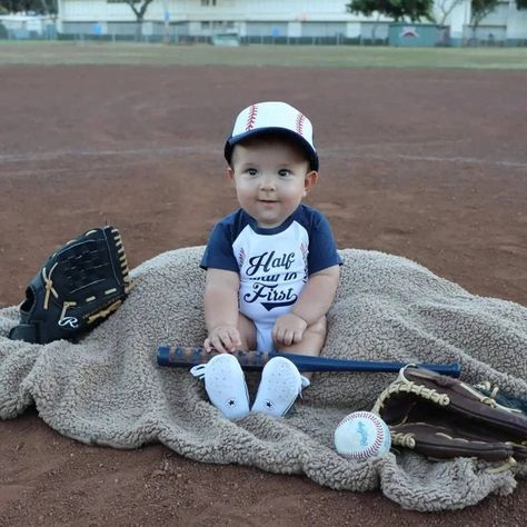 Halfway To One Baseball, Half Birthday Photoshoot Boy, 1st Photoshoot, 6 Month Pictures, Half Birthday Baby, 6 Month Photos, 1st Birthday Pictures, Birthday Pics, Baby Pic