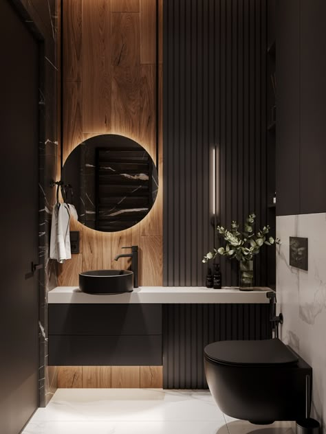 Wc Decoration, Dark Bathroom Ideas, Bathroom Design Black, Dark Bathrooms, Black Bathroom, Apartment Interior Design, Modern Apartment, Apartment Interior, Modern Bathroom Design