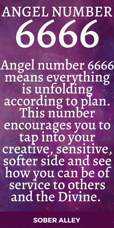 Angel number 6666 means everything is unfolding according to plan. This number encourages you to tap into your creative, sensitive, softer side and see how you can be of service to others and the Divine. 6666 Angel Number, Angel Numbers 333, Angel Number Meaning, Serve Others, Energy Healing Reiki, Angel Number Meanings, Number Meanings, Spiritual Meaning, Angel Number