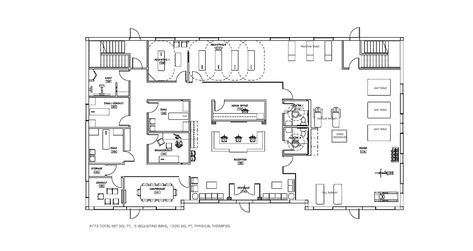 Physical therapy office interior design for chiropractic clinics Physical Therapy Clinic Floor Plan, Physiotherapy Clinic Interior Design, Physical Therapy Room, Physical Therapy Office, Physiotherapy Room, Physio Clinic, Hospital Floor Plan, Chiropractic Office Design, Resort Plan