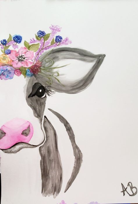 Watercolor cow💜 Farm Animal Paintings, Cow Drawing, Cow Painting, Canvas Painting Diy, Cow Art, A Cow, Painting Art Projects, Diy Art Painting, Canvas Art Painting