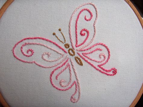 Butterfly No 1 by glazedangel101, via Flickr Emboridary Designs Simple, Emboridary Designs, Back Stitch Embroidery, Stem Stitch, Hand Embroidery Videos, The Spiral, Embroidery Works, Hand Embroidery Projects, Hand Embroidery Flowers