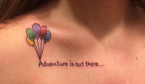 Adventure is out there Disney tattoo based on the Pixar movie "UP" and the balloon house. Best Friend Disney, Tattoo Disney, Balloon House, Movie Tattoos, Adventure Is Out There, Small Tattoos Simple, Disney Tattoo, Disney Ideas, Arrow Tattoos