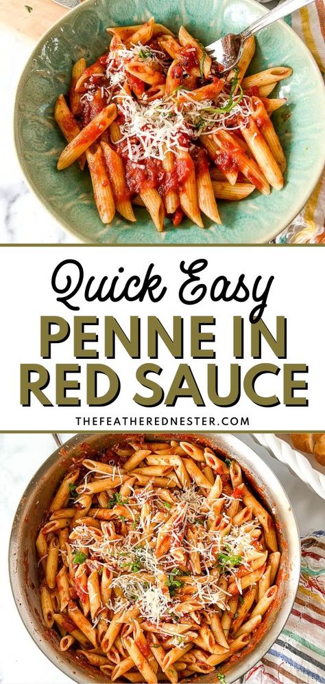 Penne Pomodoro is a scrumptious, savory 30-minute tomato basil pasta recipe, featuring a delicious meatless sauce and plenty of tender pasta to fill your stomach. Enjoy this easy Italian dinner on any busy weeknight, or in huge batches to enjoy with friends and family! Pasta Recipes Red Sauce, Penne Pomodoro, Basil Pasta Recipes, Easy Italian Dinner, Penne Pasta Recipes, Creamy Pesto Pasta, Red Sauce Pasta, Tomato Basil Pasta, Italian Dinner Recipes