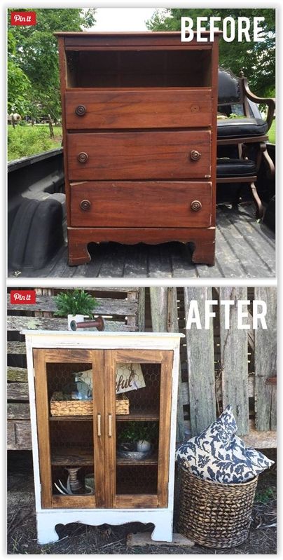 Great inexpensive way to create an old pie safe look using current day unused dresser. Diy Furniture Makeover Ideas, Diy Daybed, Diy Drawers, Dresser Makeover, Refurbished Furniture, Cool Ideas, Furniture Makeover Diy, Old Furniture, Ikea Hacks