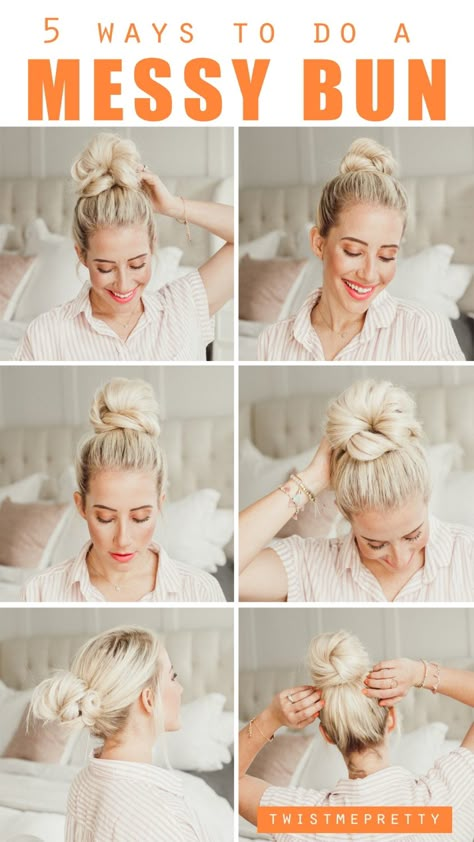 5 Ways To Do a Messy Bun - Twist Me Pretty Bun Twist, Hair Accessories Updo, Bun Messy, Bun Tutorials, A Messy Bun, Messy Buns, Messy Bun Hairstyles, Messy Hairstyles, Messy Bun