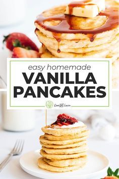 Easy Homemade Breakfast, Sweet Pancake Recipe, Brunch Pancakes, Vanilla Pancakes, Flavored Pancakes, Fluffy Pancake Recipe, Homemade Pancake Recipe, Best Pancake Recipe, Pancakes From Scratch