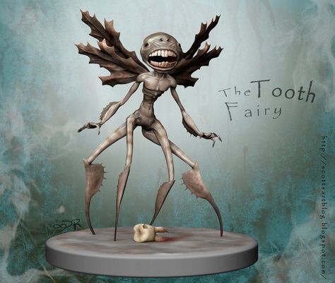 The "Angry" Tooth Fairy Creepy Tooth Fairy Art, Horror Tooth Fairy, Hellboy Tooth Fairy, Scary Tooth Fairy, Fairy Anatomy, Tooth Fairy Art, Goblin Artificer, Dnd Goblin, Halloween Sculptures