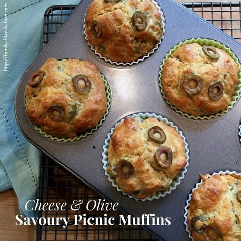 Cheese and olive savoury picnic muffins | Family-Friends-Food Family Picnic Foods, Tomato And Pesto, Savory Cupcakes, Savory Muffins Recipes, Savoury Muffins, Savory Muffins, Friends Food, Cheese Muffins, Healthy Vegan Snacks