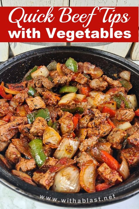 Quick Beef Tips with Vegetables is so simple to make, yet a delicious beefy, vegetable dish which you will want seconds of ! Bonus - it is a Low-Fat recipe too ! Quick Beef Tips, Low Fat Diet Recipes, Low Fat Dinner Recipes, Beef Tip Recipes, Low Salt Diet, Low Fat Dinner, Best Diet Foods, Low Carb Diet Plan, Vegetable Dish