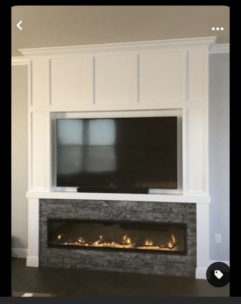 Eye Level Tv Fireplace, Linear Fireplace With Tv Above Farmhouse, Electric Fireplace Ideas With Tv And Sound Bar, Whimsical Craftsman, Electric Fireplace Under Tv, Recessed Tv Over Fireplace, Fireplace Under Tv, Dimplex Ignite Xl, Large Electric Fireplace