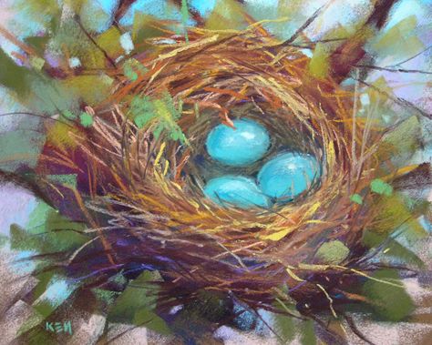 Painting My World: Technique for Painting a Bird Nest in Pastel Bird Nests Art, Bird Nest Painting, Nest Art, Pastel Sec, Painting Demo, Original Pastel, Chalk Pastels, Daily Painting, Pastel Art