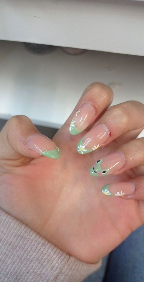 Froggy Nails, Frog Nails, Diy Acrylic Nails, Pointed Nails, Simple Gel Nails, Soft Nails, Hot Nails, Luxury Nails, Fire Nails