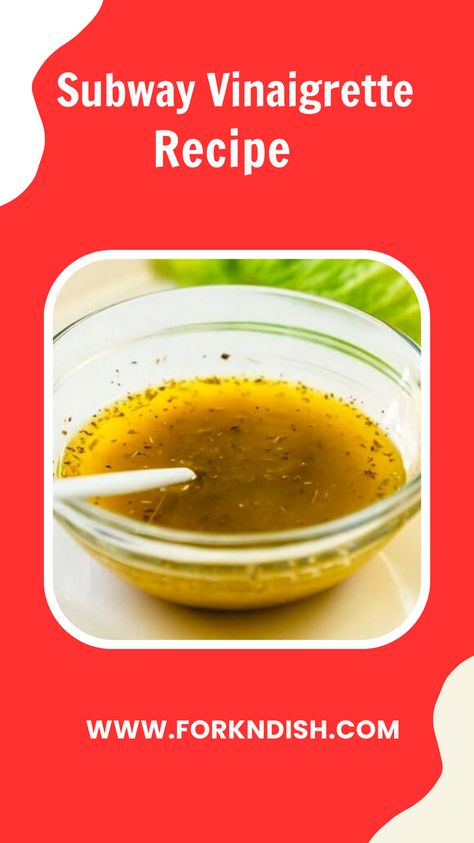 The purpose of this blog is to share with you how to make a Subway Vinaigrette Recipe. Subway Vinaigrette Recipe, Subway Oil And Vinegar Recipe, Subway Recipes, Red Wine Vinegarette, Subway Sauces, Vinaigrette Recipe, Tasty Meat, Vinaigrette Recipes, Vinaigrette Dressing