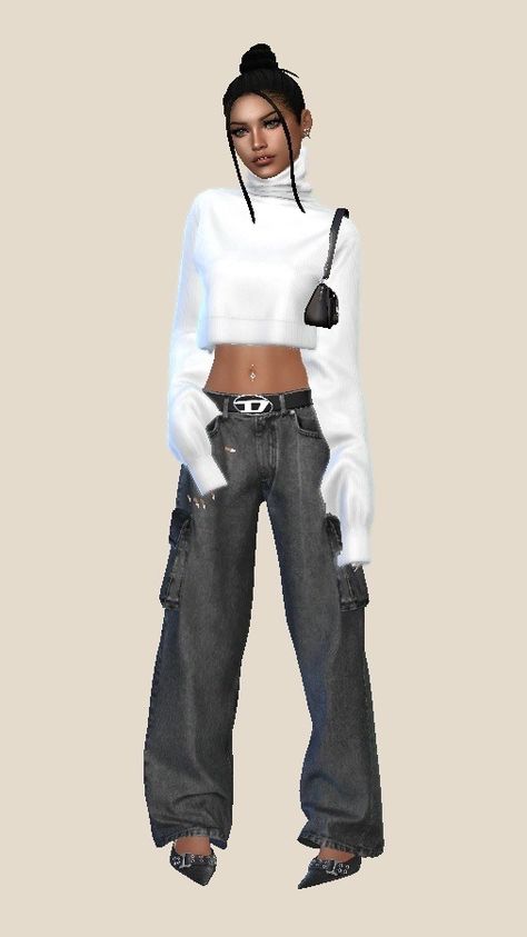 maya’s fit <33 outfit details: sweater | jeans | heels | purse credit to all the amazing cc creators 🤍 @backtrack-cc @gorillax3-cc @cocoelleansims @fukkiemon Fashion Magazine Aesthetic, Magazine Aesthetic, Jeans Heels, Sweater Jeans, Jeans With Heels, Sims4 Clothes, Free Jeans, Tumblr Outfits, Sims 4 Cc Finds