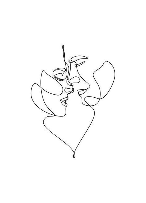 Line Couple Drawing, Line Art Drawings Couple, Line Art Couple, Anniversary Tattoo, Abstract Pencil Drawings, Small Tattoos With Meaning, World Map Wallpaper, Easy Love Drawings, Abstract Face Art