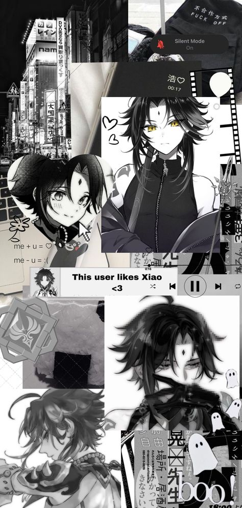 Xiao Manga Icon Black And White, Xiao Black Wallpaper, Xiao Collage, Xiao Black And White, Xiao Wallpaper Aesthetic, Grey Themed Wallpaper, Xiao Wallpaper, Xiao Fanart, Genshin Wallpapers