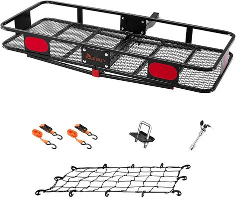 AmazonSmile: KING BIRD Upgraded 60" x 24" x 6" Hitch Mount Folding Cargo Carrier Fits to 2'' Receiver,500LBS Capacity Cargo Basket with Trailer Hitch Lock,Hitch Stabilizer,Net and Straps: Automotive Hitch Mounted Cargo Carrier, Hitch Cargo Carrier, Cargo Rack, Cargo Net, Ratchet Straps, Cargo Carrier, Tow Hitch, X Car, Trailer Hitch