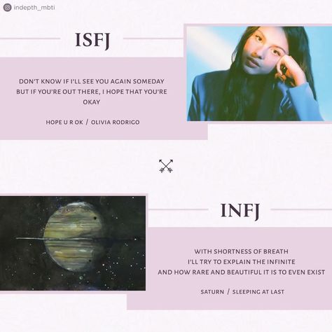 @indepth_mbti Infj Music, Isfj Things, Infj Core, Infj Things, Mbti Charts, Isfj Personality, Infj Mbti, Intj Personality, Infj T