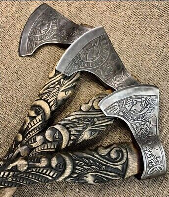 (eBay) CUSTOM HANDMADE CARBON STEEL VIKING HATCHET TOMAHAWK HUNTING TACTICAL AXE Crkt Tomahawk, Dual Axes, Hatchet Handle, Viking Hatchet, Battle Axes Viking, Pretty Knives, Make A Game, Gone Girl, Cool Swords