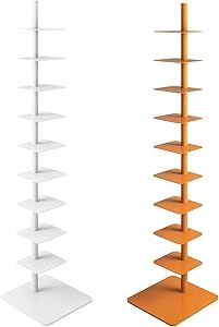 HYHTMER 9-Tier Metal Spine Bookshelf - Vertical Tower for Booksfor Small Spaces, Multipurpose Corner Bookshelf, Tall & Narrow Ladder Bookcase, Ideal Book Display for Home or Office (Orange Color) Spine Bookshelf, Corner Bookshelf, Ladder Bookshelf, Corner Bookshelves, Book Display, Ladder Bookcase, Bookshelves, Orange Color, Small Spaces