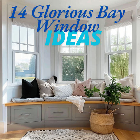 Designed to just out from the walls of the home, bay windows can bring lots of benefits to the room. They supply an extra dose of natural light while giving the room a unique personality. Bay windows look good from the inside but also contribute to a more stylish exterior appearance. The use of bay windows represents a staple of Victorian architecture. The main concept refers to embracing more of the natural world outside and allowing the window area to become the centerpiece of the room. Window Seats Bay Window, Bay Window Dining Room Seating, Front Room With Bay Window, Bay Window Kitchen Decorating Ideas, Ideas For Bay Windows In Kitchen, Bay Window Couch Ideas, Below Window Decor, Window Covering Bay Window, Bay Window Extension