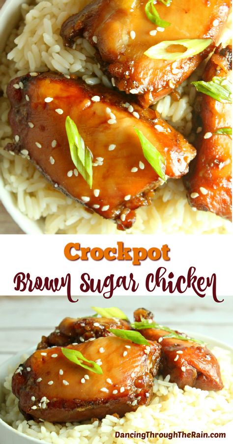 This Crockpot Brown Sugar Chicken is a delicious slow cooker dinner that everyone will love! With ginger, soy sauce, brown sugar and crunchy sesame seeds, this sweet and savory chicken is perfect to serve over rice or all by itself. It's one of those easy chicken dinners that you will make part of your family meal plan ideas! Slow Cooker Mongolian Chicken, Crockpot Mongolian Chicken, Crockpot Chinese Chicken, Crockpot Brown Sugar Chicken, Chinese Entrees, Asian Chicken Breast Recipes, Mongolian Chicken Recipe, Sweet And Savory Chicken, Mongolian Bbq