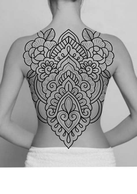 Back Mandala Tattoo For Women, Ornamental Back Piece, Ornamental Back Tattoo, Mandala Back Tattoo, Tattoo Back Piece, Geometric Tattoo Back, Mandala Tattoo Back, Mandala Tattoos For Women, Tattoo Espalda