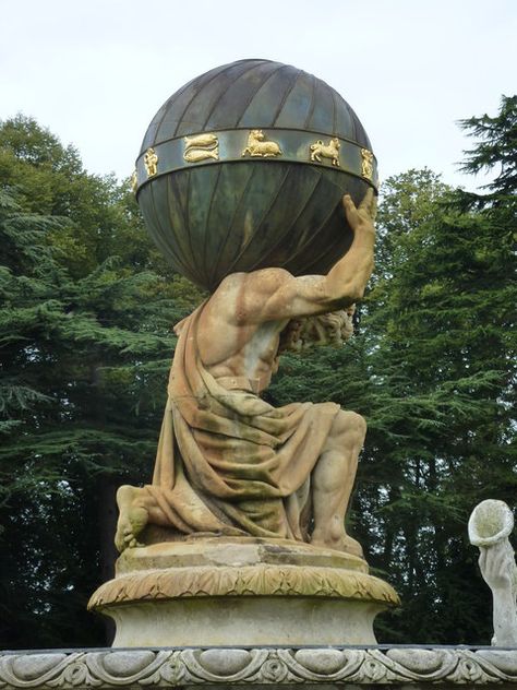 Atlas in the fountain at Castle Howard Atlas Mythology, Marie Tattoo, Atlas Sculpture, Atlas Statue, Atlas Art, Atlas Tattoo, Castle Howard, Ancient Greek Sculpture, Greek Mythology Art