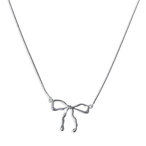 "Dahlia" Dainty Bow Necklace – Gemini Jewels Thick Chain Necklace, Bow Necklace, Silver Jewelry Necklace, Bow Jewelry, Silver Bow, Silver Snake Chain, Jewelry Lookbook, Brass Charms, Unisex Jewelry