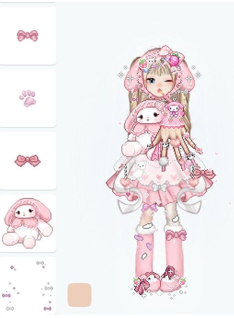 Harajuku Everskies, Everskies Sanrio, Everskies Pink Outfits, Anime Bunny Outfit, Sanrio Outfit Ideas, Pink Everskies, Sanrio Oc, Pink Bunny Outfit, Vroid Model