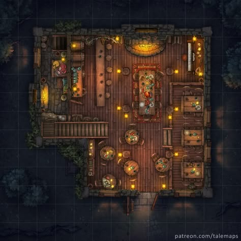 Tavern usualy is the place where most of the adventures begin! Fantasy City Map, Dnd World Map, Building Map, Fantasy World Map, Dungeon Master's Guide, Tabletop Rpg Maps, Rpg Map, Dungeons And Dragons Game, Dungeon Maps