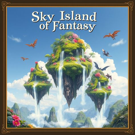 Fantasy Sky Islands  #FantasyWorld #SkyIslands #MythicalCreatures #art #poster Sky Islands, Fantasy Sky, Sky Island, Drawing Books, Apa Aja, High Fantasy, Sky High, Fantasy World, Mythical Creatures