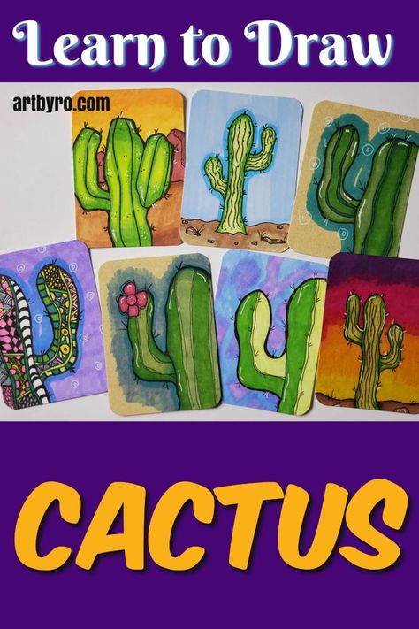 Draw Cactus, Cactus Drawings, Drawings With Markers, Draw A Cactus, Draw Outline, Drawings For Beginners, Trading Card Ideas, String Art Tutorials, Cactus Drawing