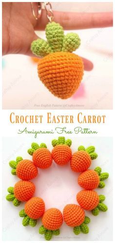 Carrot Amigurumi, Keychain Pattern, Crochet Easter, Confection Au Crochet, Easter Crochet Patterns, Crochet Keychain Pattern, Pola Amigurumi, Crochet Food, Pattern Knitting