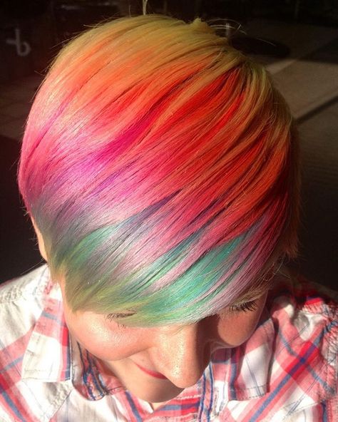 Rainbow hair from ig Ugly Hair Color, Ugly Hairstyle, Pretty Hair Cuts, Ugly Hair, Vivid Hair, Mermaid Hair Color, Product Knowledge, Vivid Hair Color, Instagram People